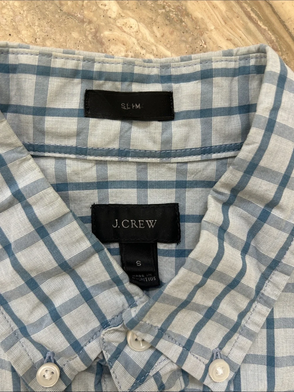 J. Crew Light Blue and White Checked Button-Down slim Shirt size small